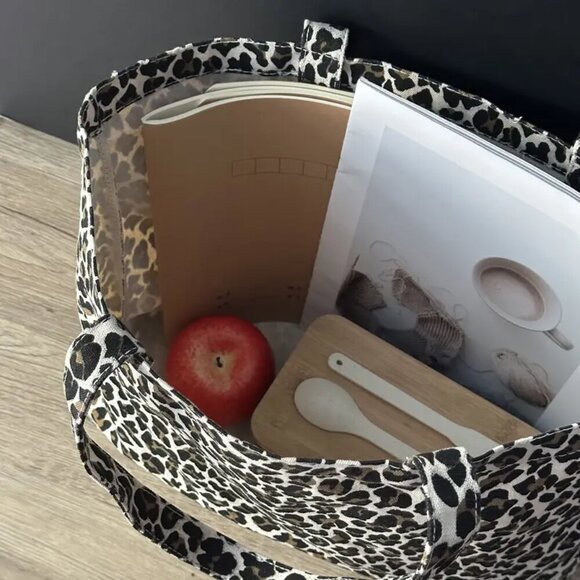 Leopard Print Large Canvas Tote Bag - Picture 2 of 4